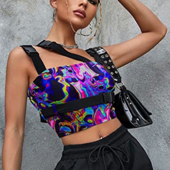 Women's Buckle Tank Top, Crop, Cami, Gothic, Y2K Streetwear, XS - Picture 3 of 5